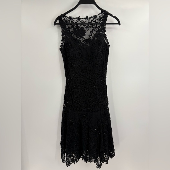 Cache Vintage Y2K Black Beaded Goth Witchy Flapper Mesh Flared Dress Size 2 - Picture 16 of 16